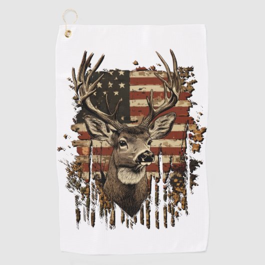 Deer, Buck Season USA Flag Golfhandtuch (Vorderseite)