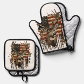 Deer, Buck Season USA Flag Ofenhandschuh & Topflappen-Set (Vorderseite/Rückseite)