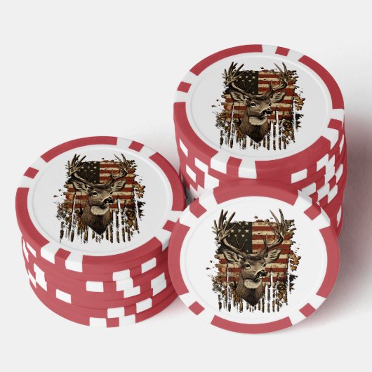 Deer, Buck Season USA Flag Pokerchips (Stapel)