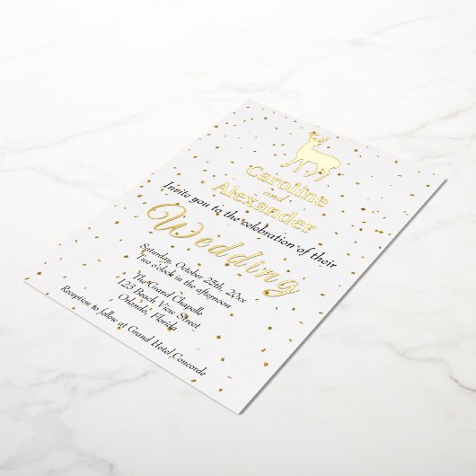 Deer Buck Silhouette & Glittery Gold Confetti Folieneinladung (Gedreht)