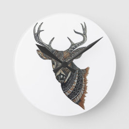 Deer Buck with Intricate Design Runde Wanduhr