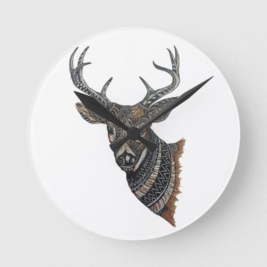Deer Buck with Intricate Design Runde Wanduhr (Vorderseite)