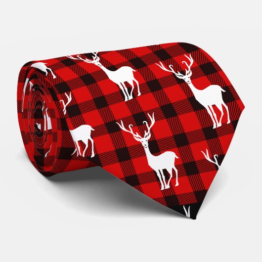 Deer Buffalo Kariert Red Black Krawatte Lumberjack (Gerollt)