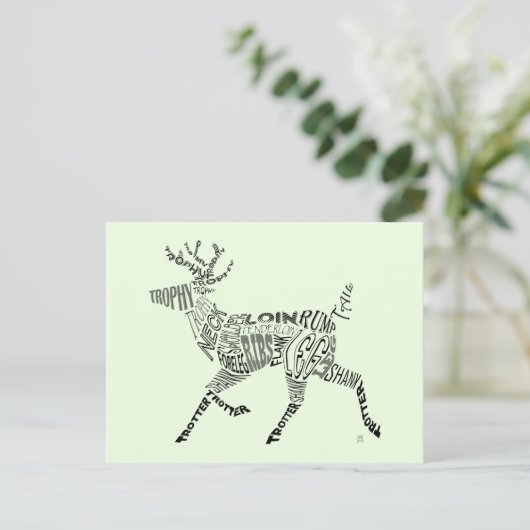 Deer Calligram Postkarte (Stehend Vorderseite)