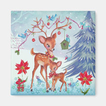 Deer Christmas Birds | Holiday Greeting card