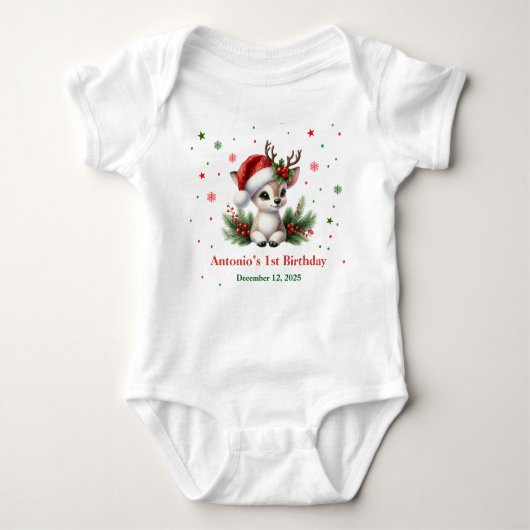 Deer christmas birthday baby strampler (Vorderseite)