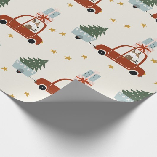 Deer Christmas Tree Illustration Wrapping Paper Geschenkpapier (Ecke)