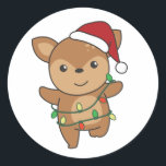 Deer Christmas Winter Animals Deer Runder Aufkleber<br><div class="desc">Deer at Christmas with fairy lights. Funny animals with ohrts and snow for the holidays. In Sweet Christmas Greeting. Deer are cute animals and perfect for Christmas.</div>