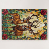 Deer Couple Art Nouveau Stained Glass Arch Puzzle (Horizontal)