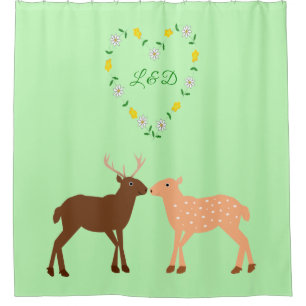 Deer Couple und Daisy Heart Custom Duschvorhang