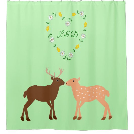 Deer Couple und Daisy Heart Custom Duschvorhang (Vorderseite)
