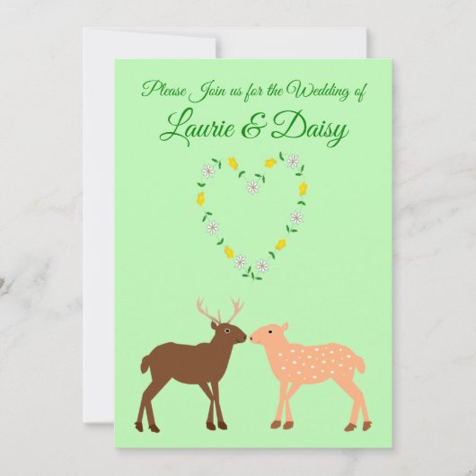 Deer Couple und Daisy Heart Custom Einladung (Vorderseite)