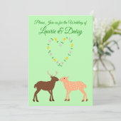 Deer Couple und Daisy Heart Custom Einladung (Stehend Vorderseite)