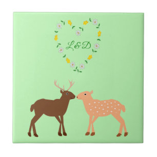Deer Couple und Daisy Heart Custom Fliese