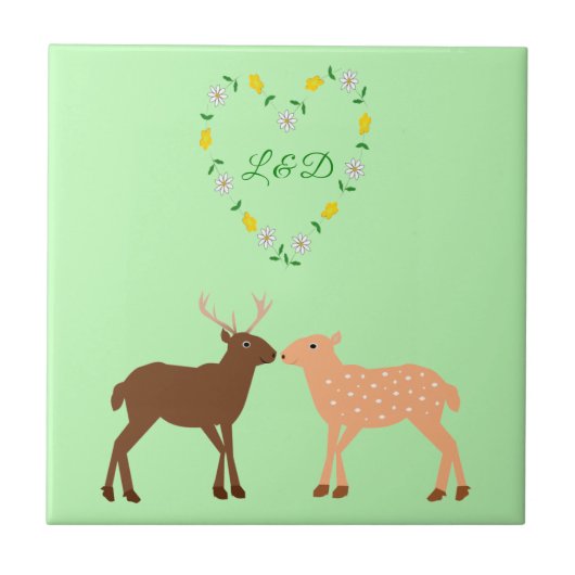 Deer Couple und Daisy Heart Custom Fliese (Vorderseite)