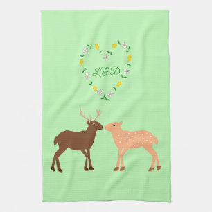 Deer Couple und Daisy Heart Custom Geschirrtuch