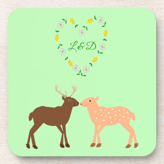 Deer Couple und Daisy Heart Custom Getränkeuntersetzer (Vorderseite)
