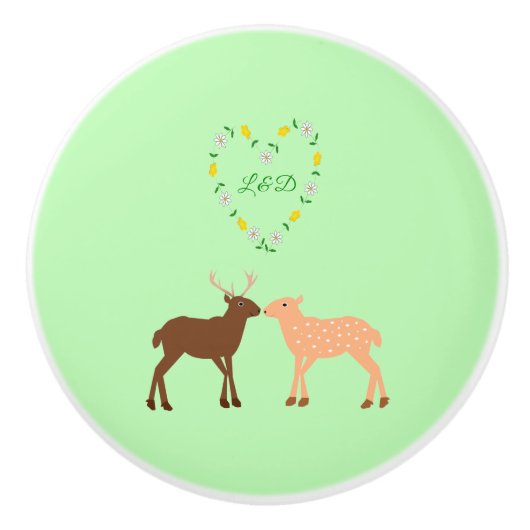 Deer Couple und Daisy Heart Custom Keramikknauf (Vorderseite)