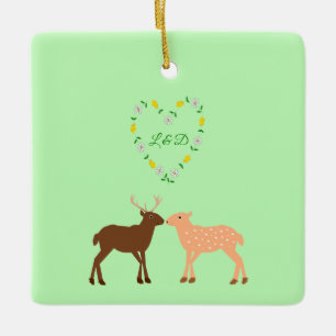 Deer Couple und Daisy Heart Custom Keramikornament