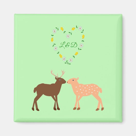 Deer Couple und Daisy Heart Custom Magnet (Vorne)