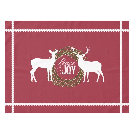 Deer Cranberry Red Peace Joy Wreath Tablecloth Tischdecke (Vorderseite (Horizontal))