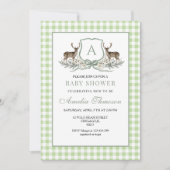 Deer Crest Monogram Hirschjagd-Baby Shower Einladung (Vorderseite)