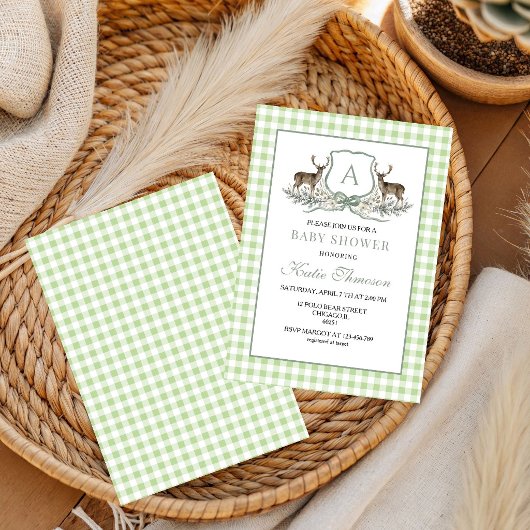 Deer Crest Monogram Hirschjagd-Baby Shower  Einladung