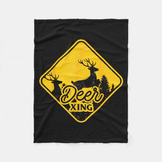 Deer Crossing Sign Christmas Xing Reindeer Funny M Fleecedecke (Vorderseite)