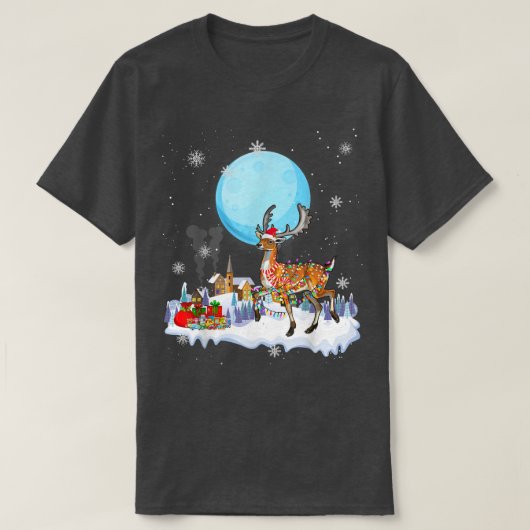 Deer Dog Cute Christmas Lights Lover Tee (Design vorne)