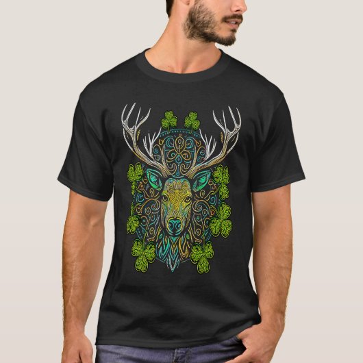 Deer Face Head Mandala Irish Shamrock C St Patrick T-Shirt (Vorderseite)