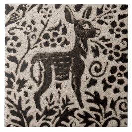 Deer Fawn Batik Stoneware Woodland Animal Tan Gray Fliese