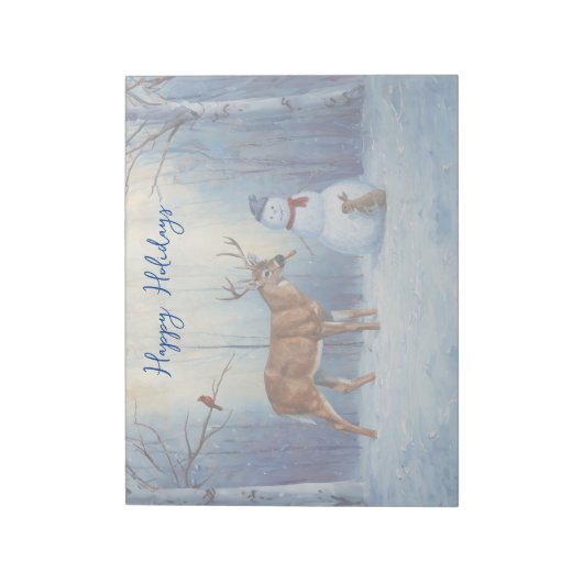 Deer & Funny Snowman Weihnachten Notizblock (Rotiert)