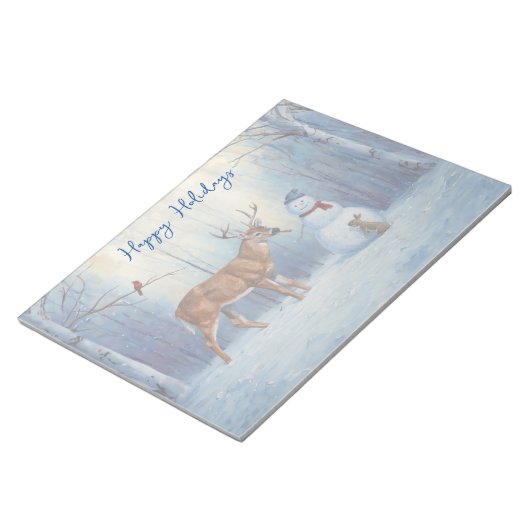 Deer & Funny Snowman Weihnachten Notizblock (angewinkelt)