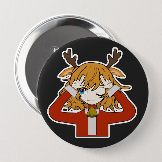deer girl with santa clothes button (Vorne & Hinten)