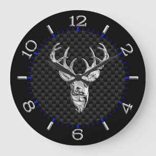 Deer Head on Carbon Fiber Style Print Große Wanduhr