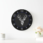 Deer Head on Carbon Fiber Style Print Große Wanduhr (Zuhause)