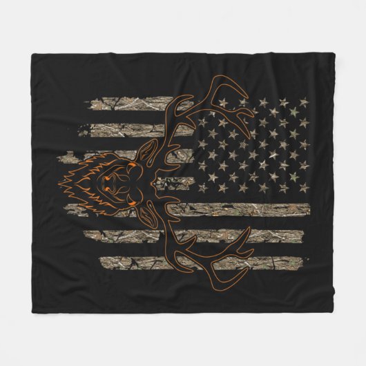 Deer Hunter American Flag Tree Tarnung Deer Hun Fleecedecke (Vorderseite (Horizontal))