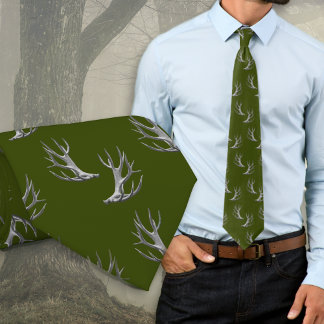 Deer Hunter Antlers Pattern Forest Green Krawatte