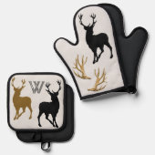 Deer Hunter Antlers Woodsman Ofenhandschuh & Topflappen-Set (Vorderseite/Rückseite)