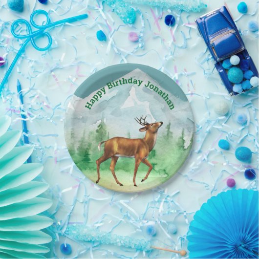 Deer Hunter Birthday Woodland Pappteller (Party)