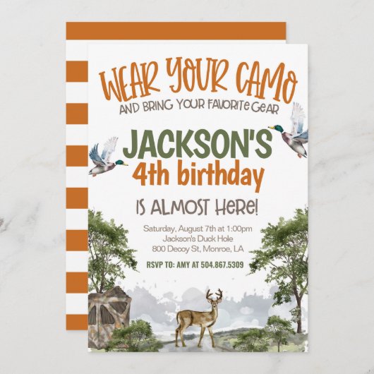 Deer Hunter Camo Birthday Einladung (Vorne/Hinten)