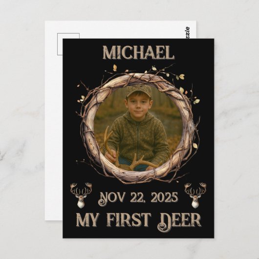 Deer Hunter First Buck Photo Date Name Keepsake Postkarte (Vorne/Hinten)
