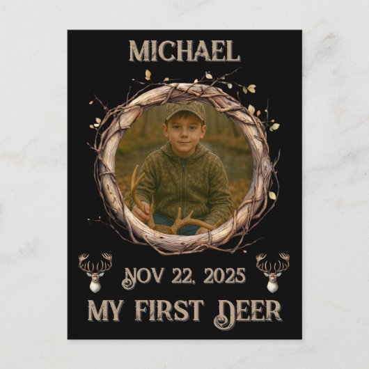 Deer Hunter First Buck Photo Date Name Keepsake Postkarte (Vorderseite)