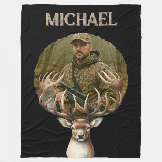 Deer Hunter Personalized Photo Camouflage Name Fleecedecke (Vorderseite)