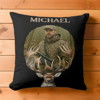 Deer Hunter Personalized Photo Camouflage Name Kissen