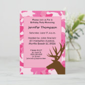 Deer Hunter Pink Camouflage Geburtstagseinladung Einladung (Stehend Vorderseite)