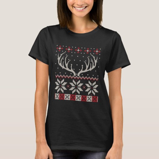 Deer Hunter Ugly Christmas Sweater Reindeer Elk Mo T-Shirt (Vorderseite)