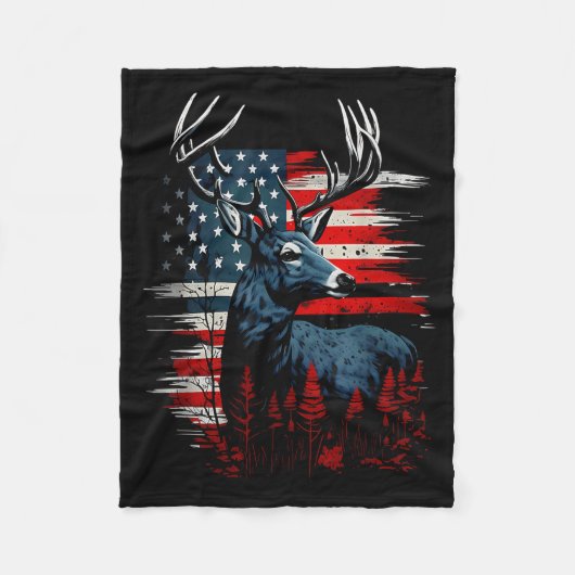 Deer Hunting American Flag Whitetail Buck Antlers Fleecedecke (Vorderseite)
