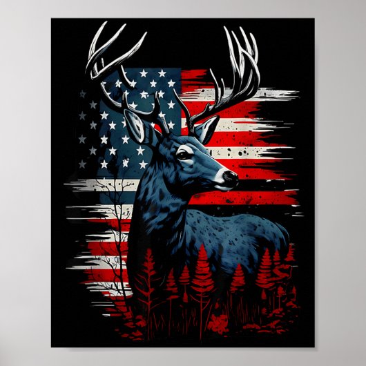 Deer Hunting American Flag Whitetail Buck Antlers  Poster (Vorne)