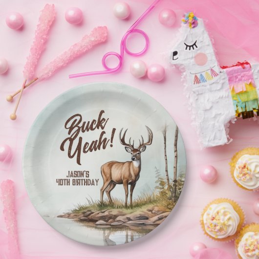 Deer Hunting Buck Yeah 40th Birthday Pappteller (Party)